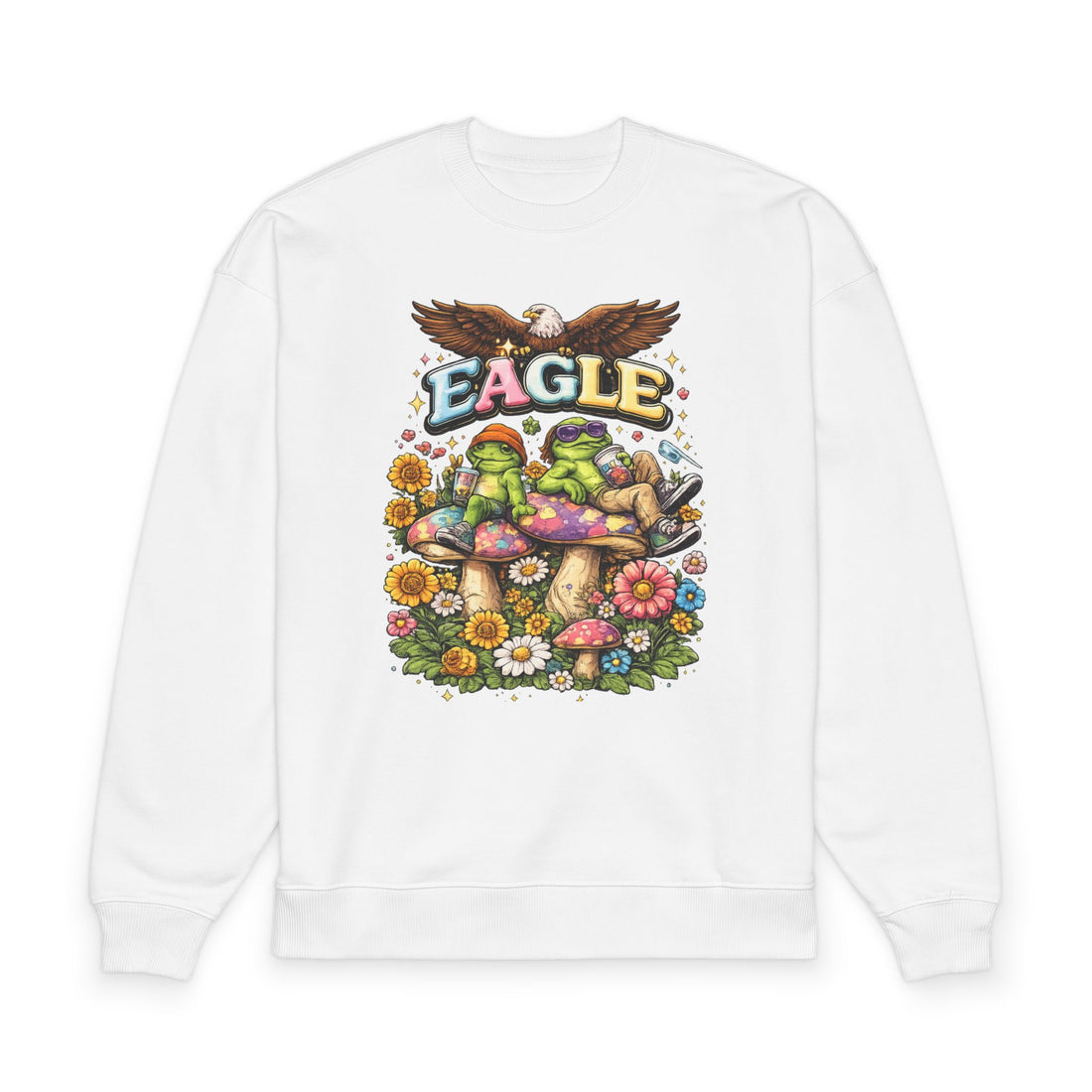 Eagle Frog Mushroom Sweatshirt — Retro Floral Nature Graphic