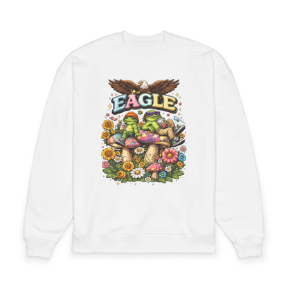 Eagle Frog Mushroom Sweatshirt — Retro Floral Nature Graphic