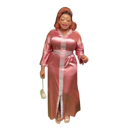 MIRA MIRA African Ethnic Rayon Dress – Rhinestone V-Neck with Belt