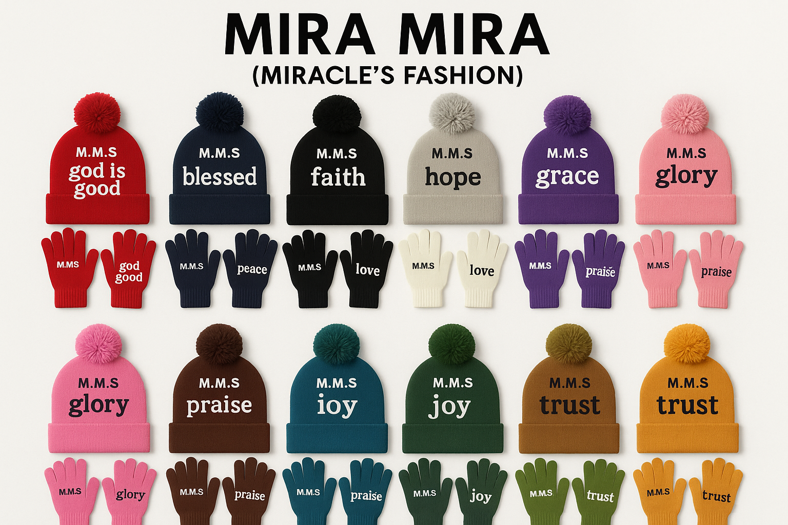 MIRA MIRA Youths Inspirational Hat &amp; Gloves Set-(3-12)Unisex(MIRACLES FASHION) M.M.S