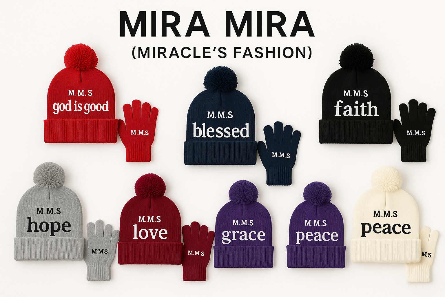 MIRA MIRA Youths Inspirational Hat &amp; Gloves Set-(3-12)Unisex(MIRACLES FASHION) M.M.S