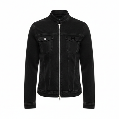 Black denim zip-up jacket