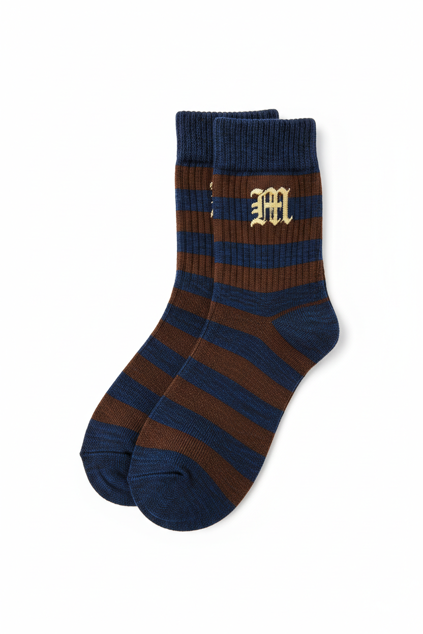 Brown &amp; Blue Mixed Socks with M Logo