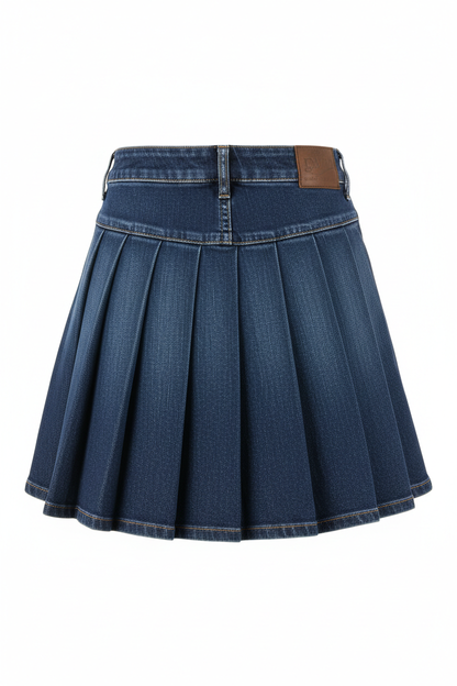 Dark Blue Denim Pleated Mini Skirt