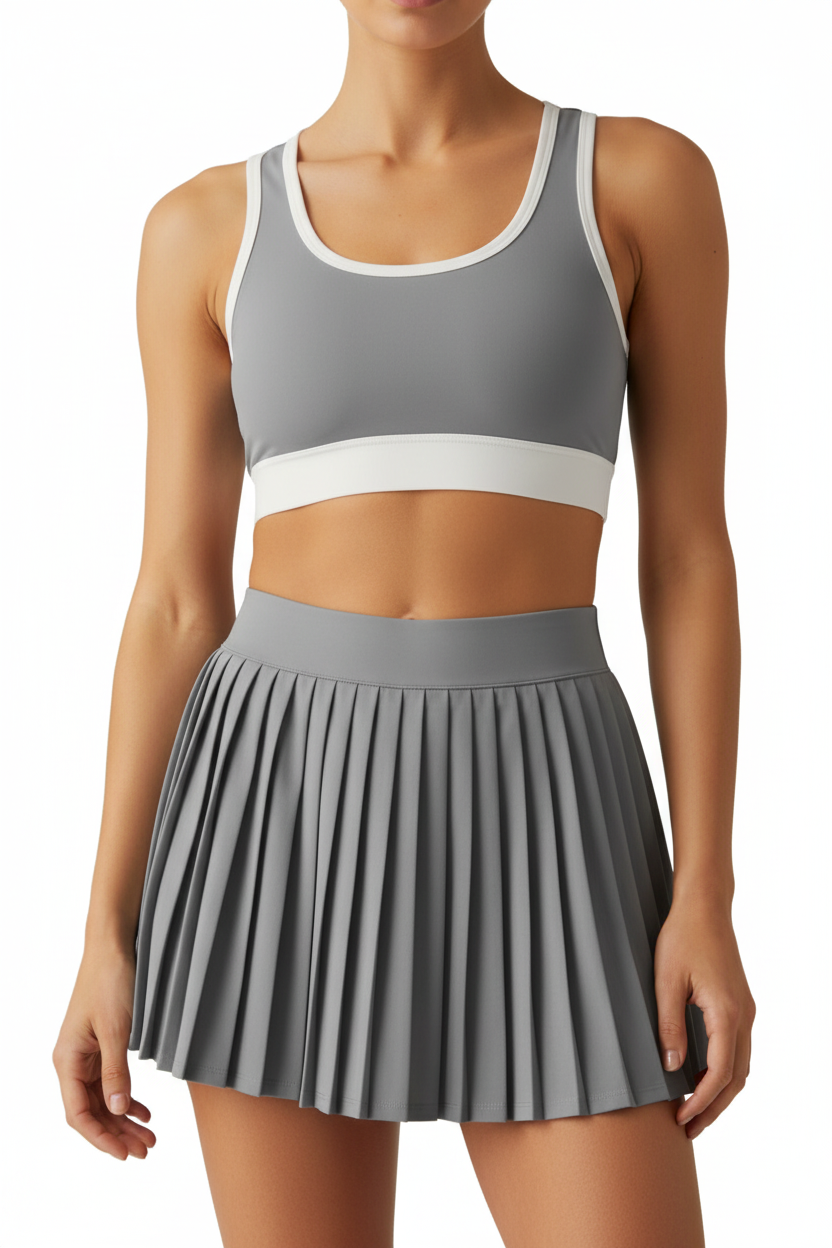 "MIRA MIRA"White Racerback Crop Top &amp; Pleated Skirt Set"(MIRACLE&