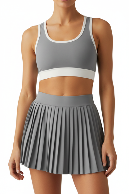 "MIRA MIRA"White Racerback Crop Top &amp; Pleated Skirt Set"(MIRACLE&