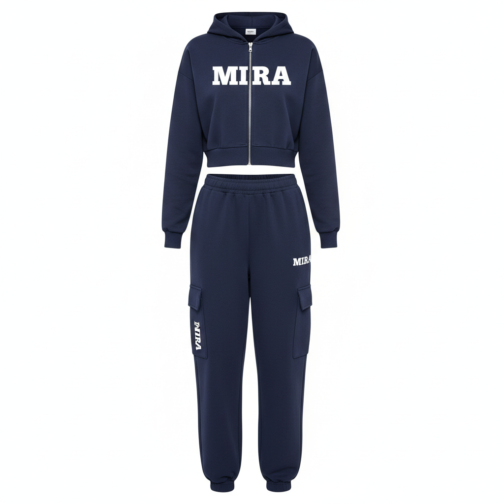 "MIRA MIRA" Logo Matching Set Cropped Hoodie &amp; Cargo Pants"(MIRACLE&