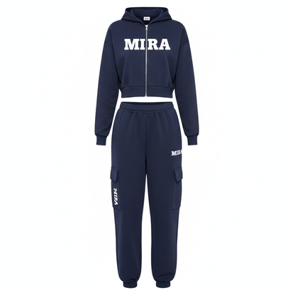 "MIRA MIRA" Logo Matching Set Cropped Hoodie &amp; Cargo Pants"(MIRACLE&