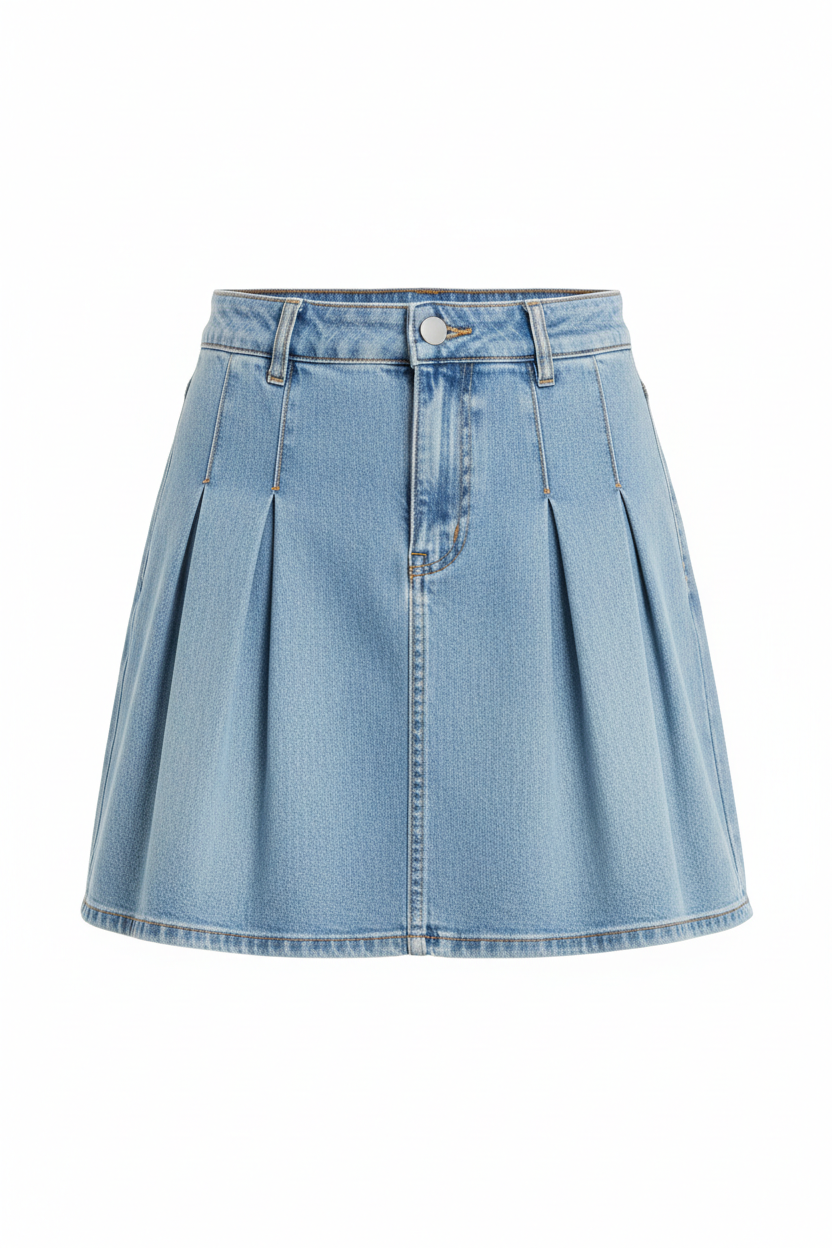 "MIRA MIRA"Pleated Denim Mini Skirt "(MIRACLE&
