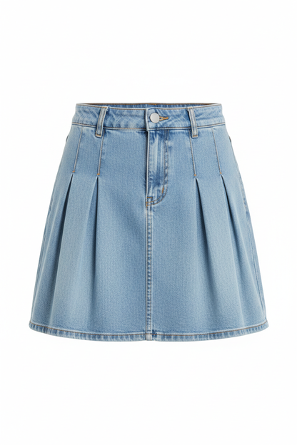"MIRA MIRA"Pleated Denim Mini Skirt "(MIRACLE&