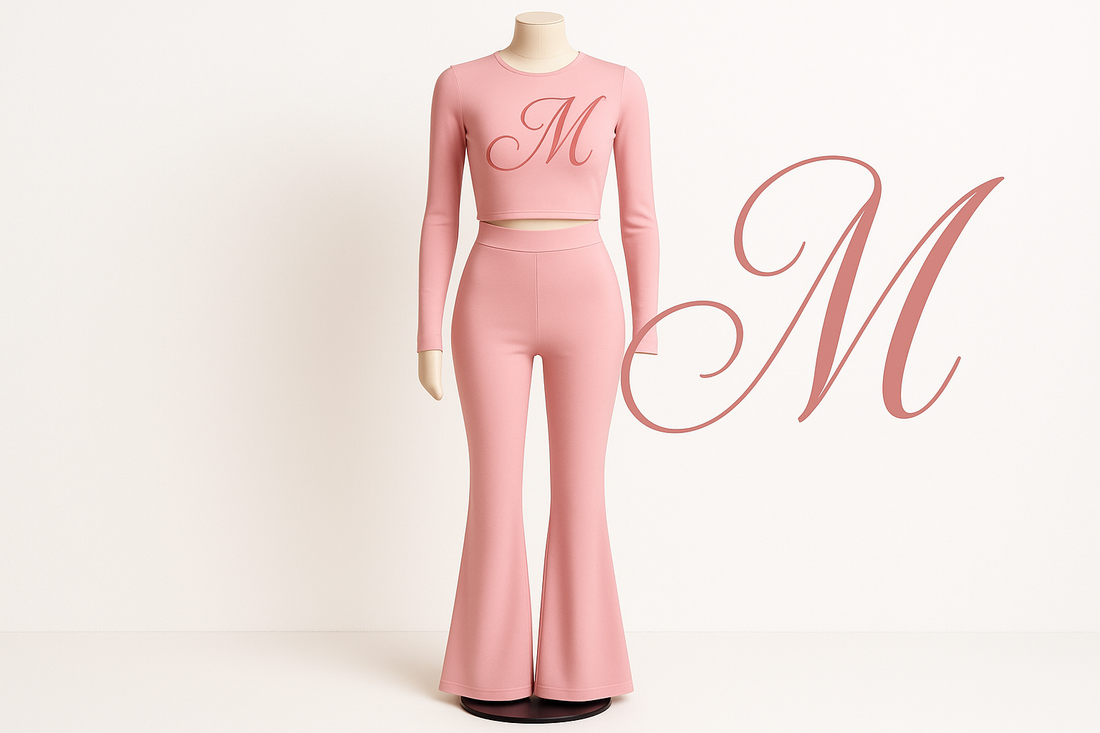 "MIRA MIRA"PINK TWO-PIECE OUFFIT WITH CURSIVE M DEGSIGNS "(MIRACLE&