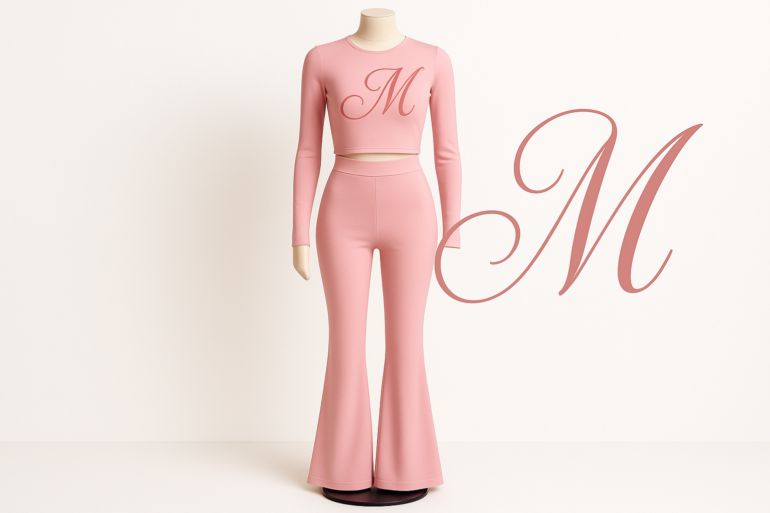 "MIRA MIRA"PINK TWO-PIECE OUFFIT WITH CURSIVE M DEGSIGNS "(MIRACLE&