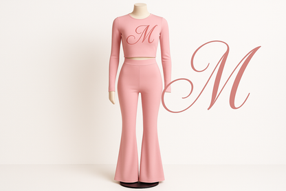 "MIRA MIRA"PINK TWO-PIECE OUFFIT WITH CURSIVE M DEGSIGNS "(MIRACLE&
